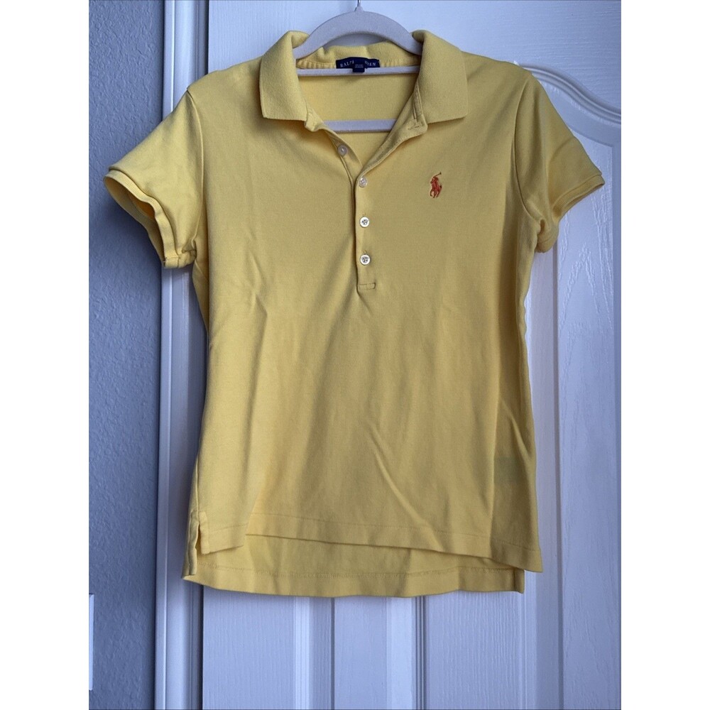 Ralph Lauren Sport Women's Polo Shirt Yellow Orange Logo Slim Fitted Large